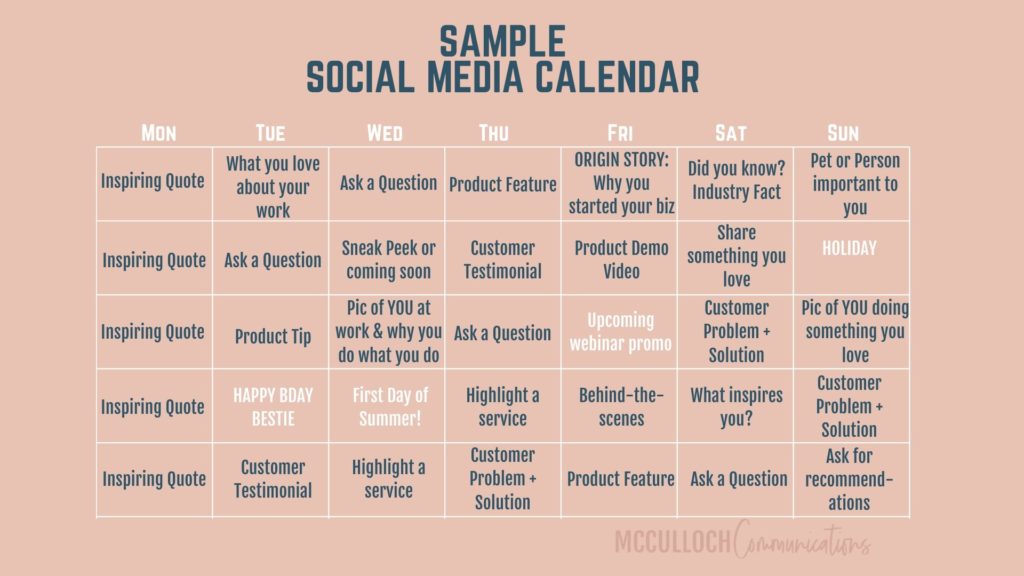 this is a sample social media content calendar